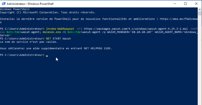 Erreur nom de service Windows invalide